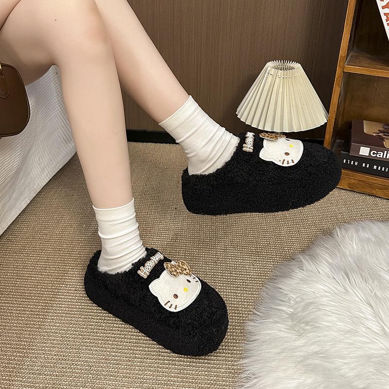 Dessous épais dessin animé doux chaud sac tête coton traîne femmes porter en automne et hiver 2025 nouveau Hello Kitty Mao Mao pantoufles