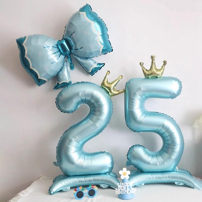 42inch 0-9 Blue Crown Number Balloons Princess Theme Happy Birthday Party Kids Adult Decor Baby Shower Globos Anniversary Decor