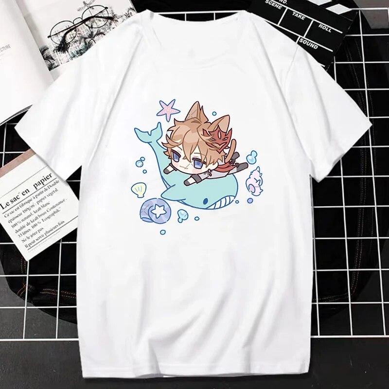 Nuovo Gioco Genshin Impact T-Shirt Donna Unisex Kawaii Top Classici Giochi Personaggio Stampa Grafica Top Harajuku Cartone Animato Streetwear Maglietta