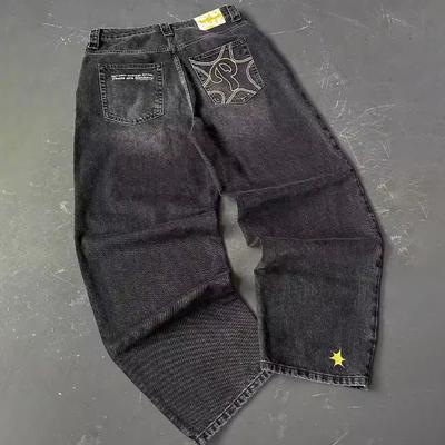 Jean baggy bleu vintage taille haute streetwear jeans Y2K pantalon homme Harajuku hip hop lettre broderie pantalon jambe large grande taille