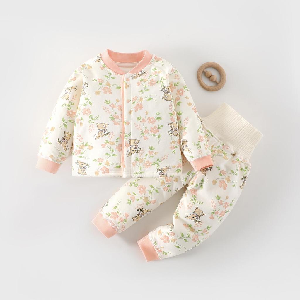 High-Waisted Baby Winter Clothing Set - Padded Two-Piece Cotton Underwear for Autumn/Winter