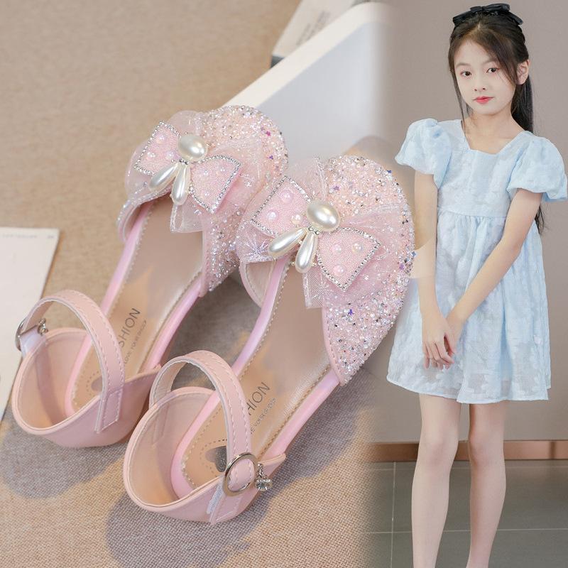 Girls Half Sandals Korean Style Kids Princess Shoes Cute Rabbit 2025 Summer New Girls Beach Shoes Non-slip Ins Sweet Bowtie