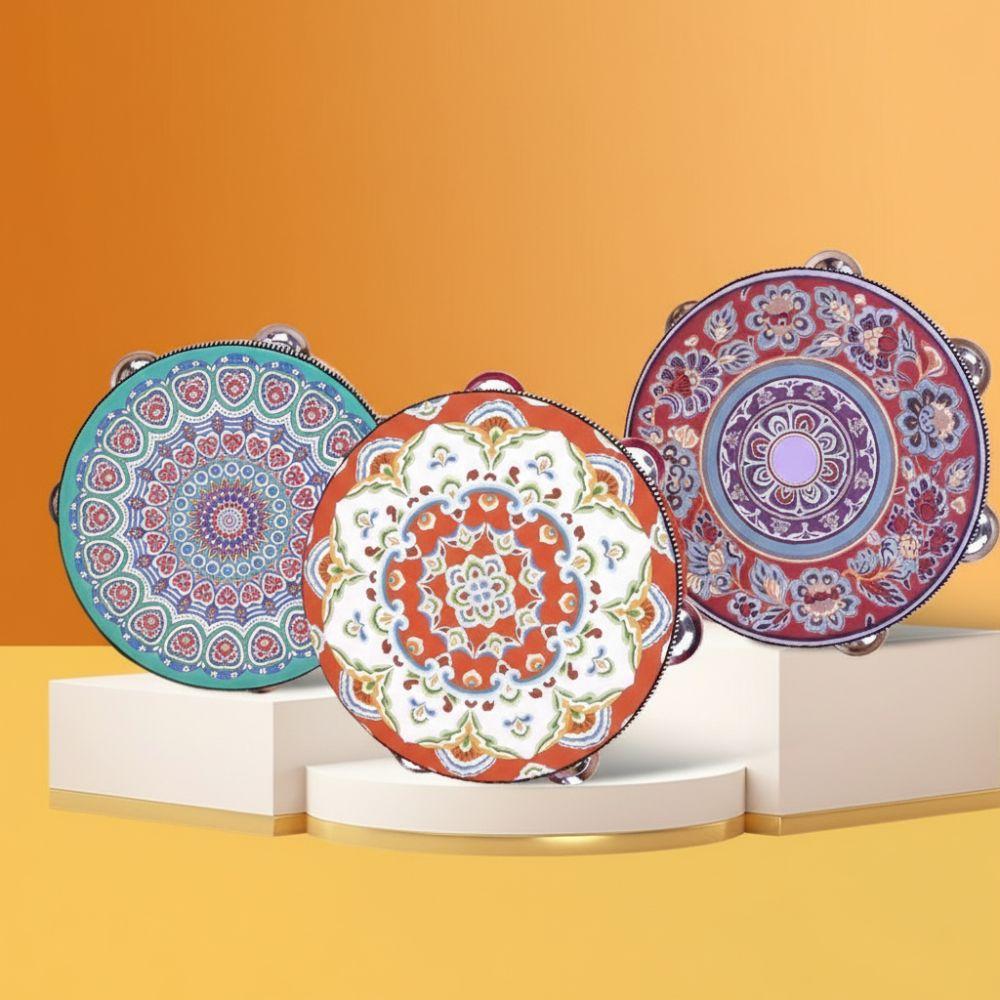 8 Inch Tambourine for Adults Metal Jingles Wooden Tambourine Handheld Drum  for Band Performance