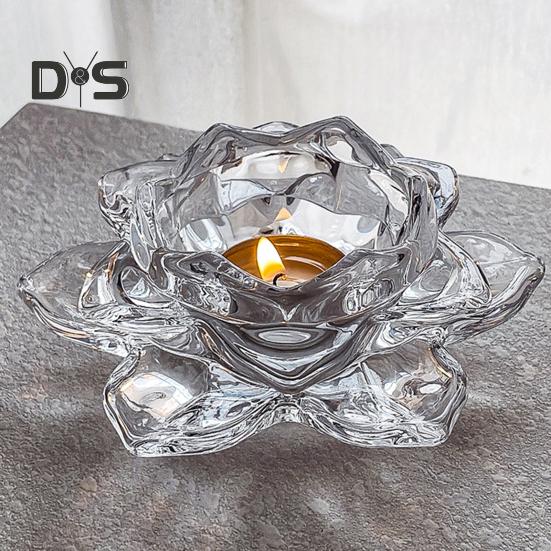 Chinesischer klarer Lotus-Kerzenhalter aus Kunstkristall, kegelförmige Säule, Teelicht, Kerzenhalter, Kerzenständer, Hochzeitsfeier, Tischdekoration