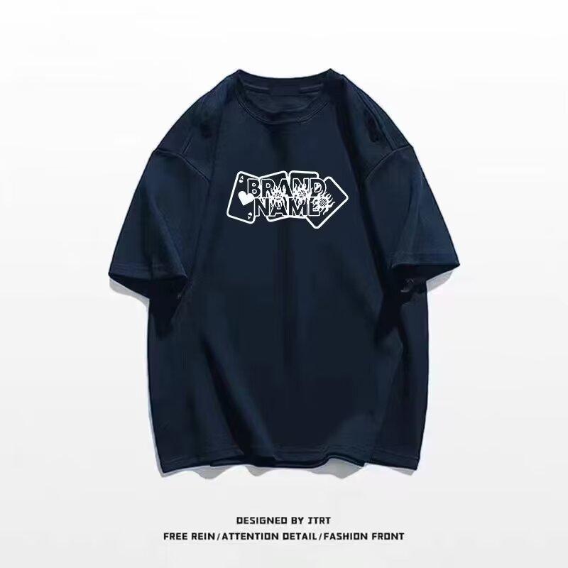 

Новая летняя футболка с короткими рукавами для мужчин, тренд в корейском стиле, простой топ с короткими рукавами, свободная повседневная брендовая футболка в гонконгском стиле 5XL темно-синий