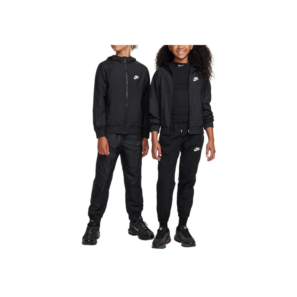 Nike Sportswear Windrunner Hooded Waterproof Comfortable Casual Jacket Kids Jacket Black White FZ5516-010