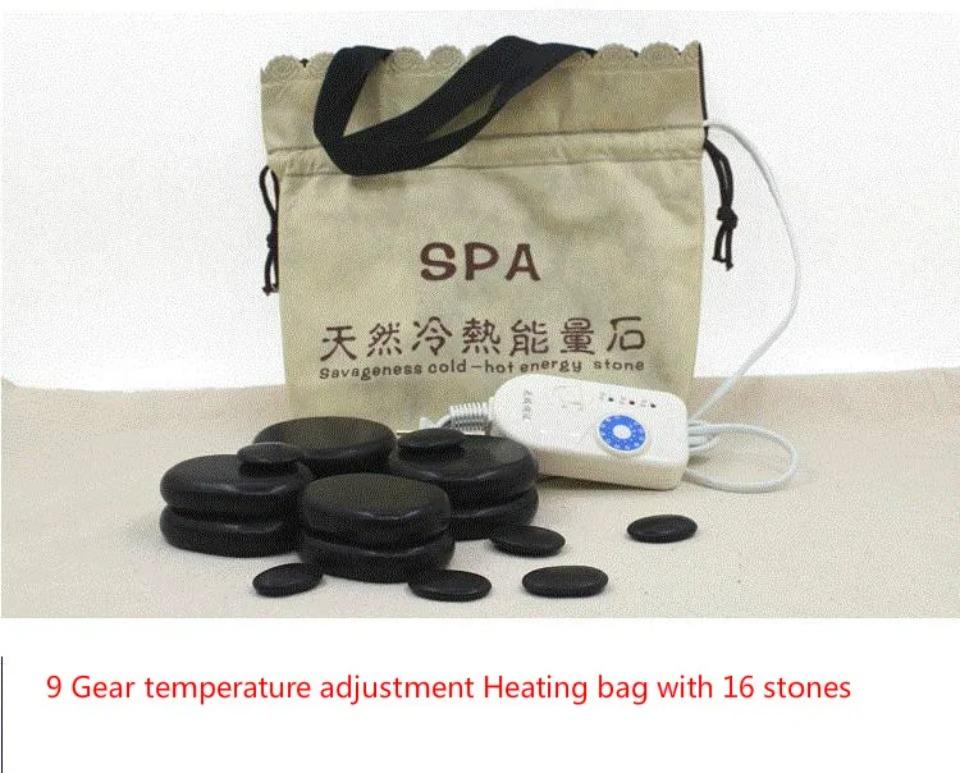 Adjustable/constant Temperature Natural Energy Massage Stones Heater Bag/with 8pcs or 16pcs Cold Hot Spa Rock Lava Stone Sets