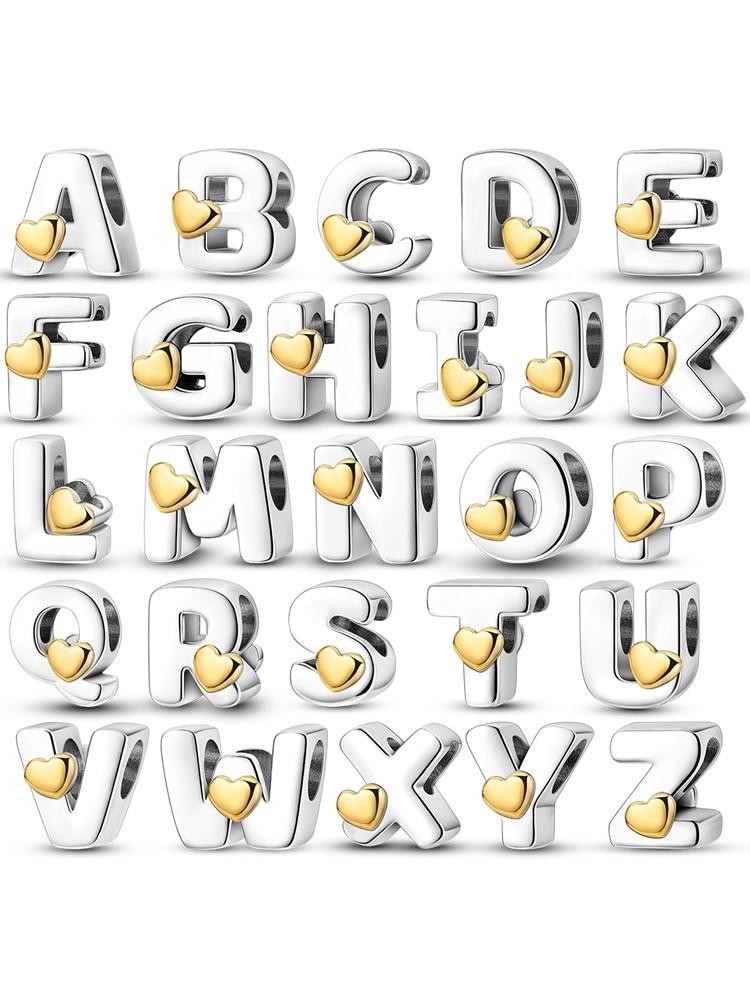 Fit Original Bangle Bracelet Diy A-Z Alphabet Charms Bead Copper Love Letter Dangle Pendant Jewelry Gift