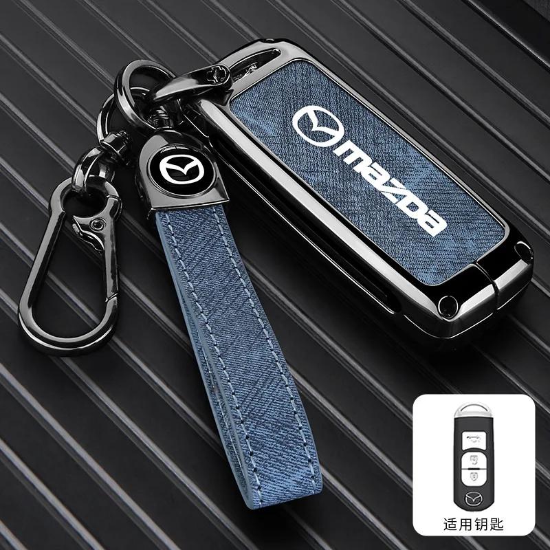 2025 Hot Vintage Wash Water Denim Car Key Case Cover For Mazda 2 3 5 6 Axela Atenza Demio CX-3 CX5 CX-7 CX-9 MX-5  2015-2019 Acc