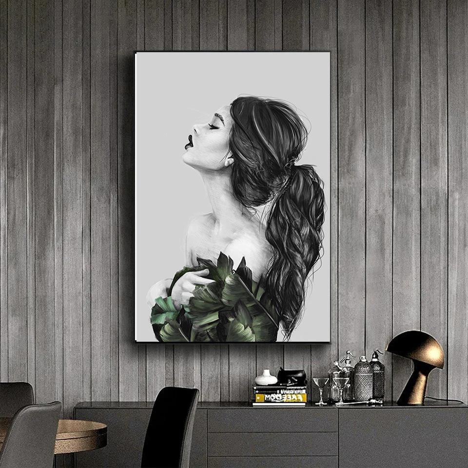 Abstract Fashion Feather Butterfly Women Canvas Poster Picture Wall Art, Modern Living Room Home Decoration Print