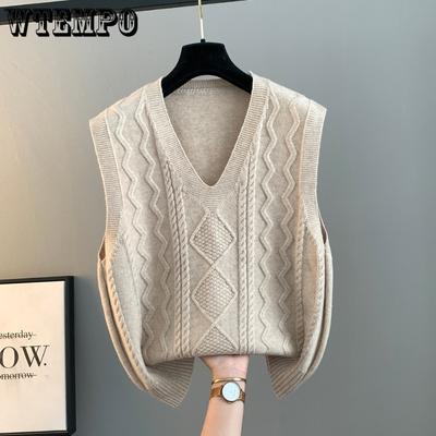 Women's Knitted Vest V Neck Sleeveless Sweater Loose Pullover Female Autumn Winter Jumper Tops
