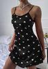 Women's Sleeveless Nightdress Summer Satin Slip Dress Lightweight Adjustable Straps Sleepwear Mini Dress with Heart Pattern