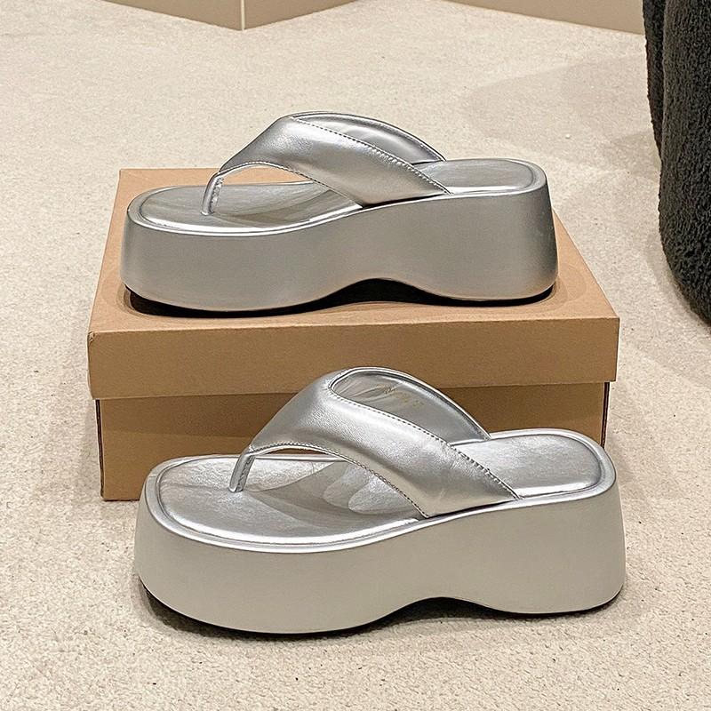2024 Summer Platform Women Slippers Fashion Elegant Outdoor Silvery Slides Shoes Ladies Casual Wedges Heel Sandalias