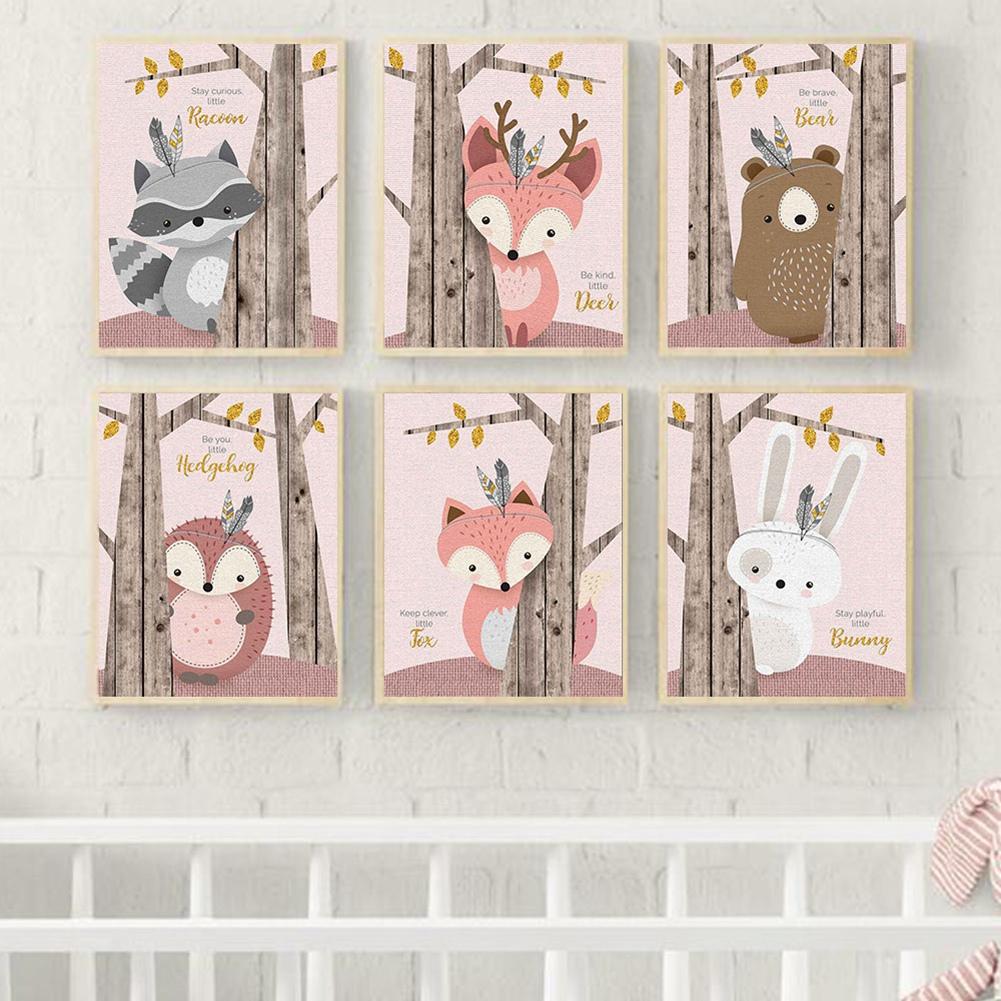 6Pcs 30x21cm Cute Cartoon Animal Pattern Canvas Painting Wall Art Picture Home Wall Decoration