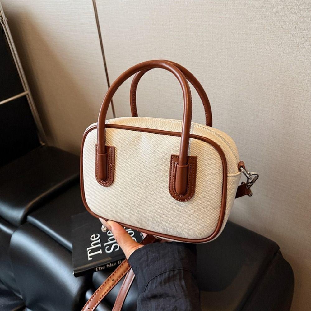 High Quality Leather PU Bowling Bag Korean Style Contrast Color Crossbody Bag Portable