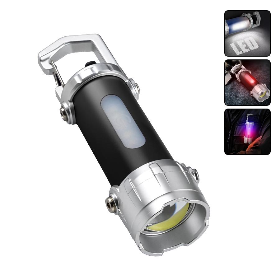 Mini LED COB Flashlight USB Rechargeable Torch with Hook Outdoor Emergency Working Lantern with Red Blue Light Keychain Light