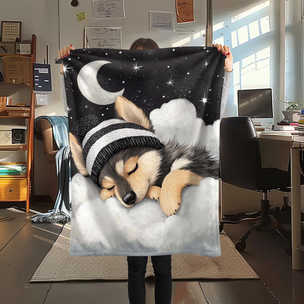 1 Stück Gute Nacht Hunde Aufdruck Flanelldecke, Hohe Qualität, Bequem für Alle Jahreszeiten, Heimdekoration, Wärme und Komfort, Perfekt für Weihnachtsgeschenke