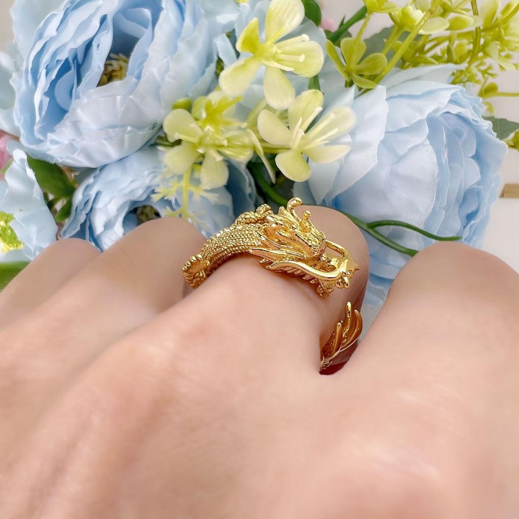 National Style Totem Cloud Tyrannosaurus Rex Ring Men 'S Ring Creative Retro Dragon King Dragon Pattern Coiled Dragon Ring