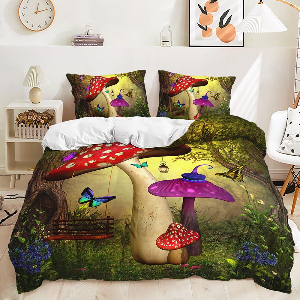 Three-Piece Mushroom Forest Quilt Set Two-Piece Bedding Set