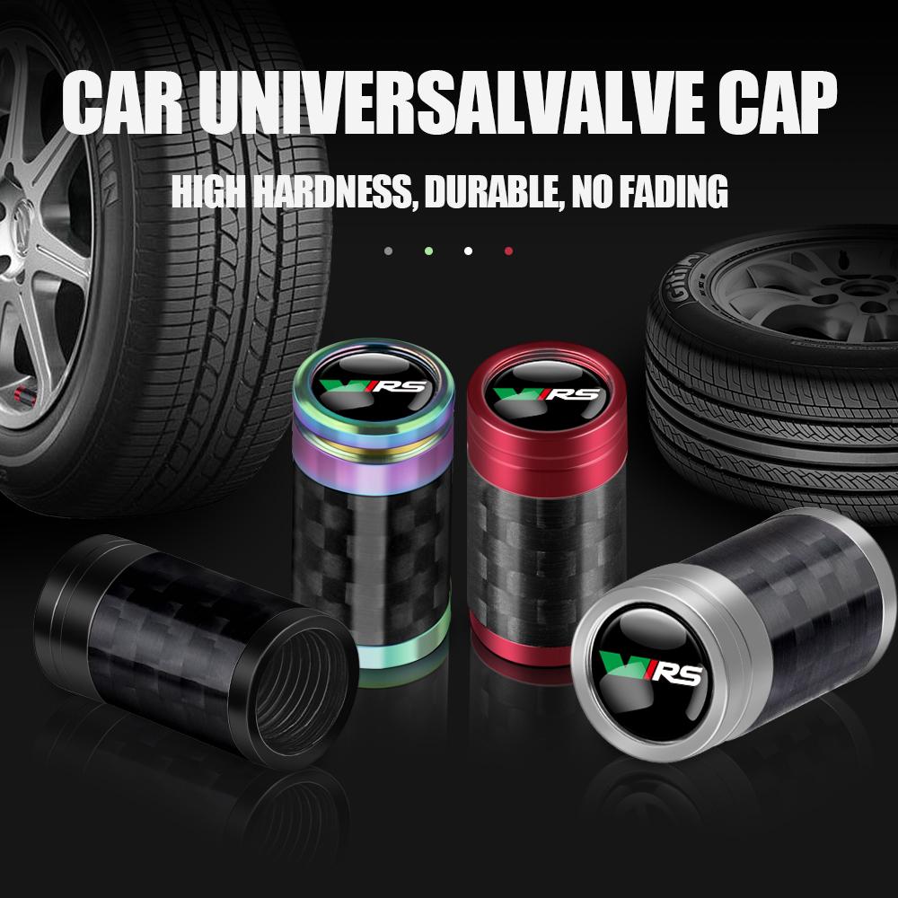 4 Stück Kohlefaser Logo Auto Rad Reifen Luftventilkappen Ventilschaftabdeckung Für Skoda VRS Rapid Scala Kodiaq Fabia Kamiq Karoq Octavia A5 A7