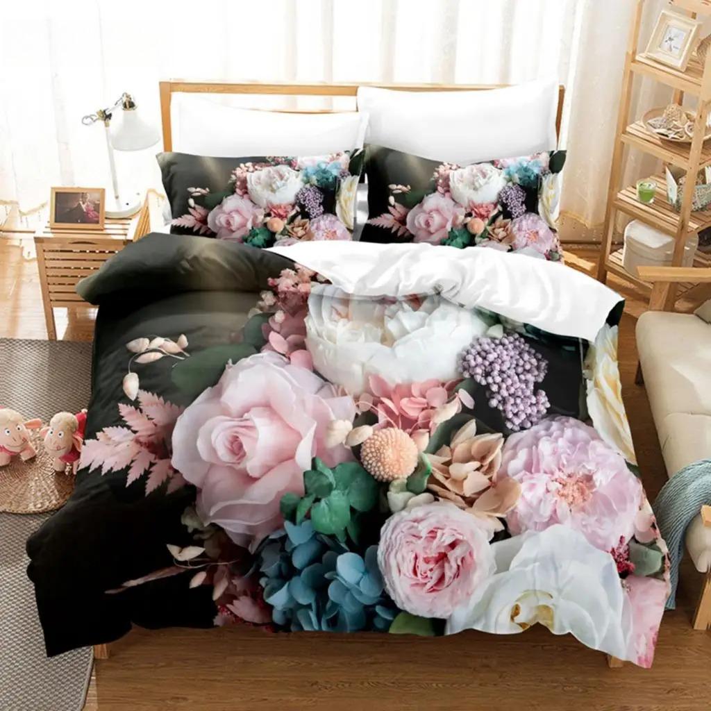 Flower Duvet Cover Bedding Set Quilt Case Linens King Queen Full Size 3D Print Pillowcase Single Twin Bed 240x220 260x240