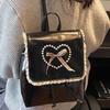Fashi Sweet Ballet PU Leather Women's Shoulder Bags Pearl Bowknot Decorati Female Backpack Large Capacity Ladies School Bag