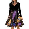 Women's Casual Fashion V Neck Long Sleeve Printed Vintage Long Dress
