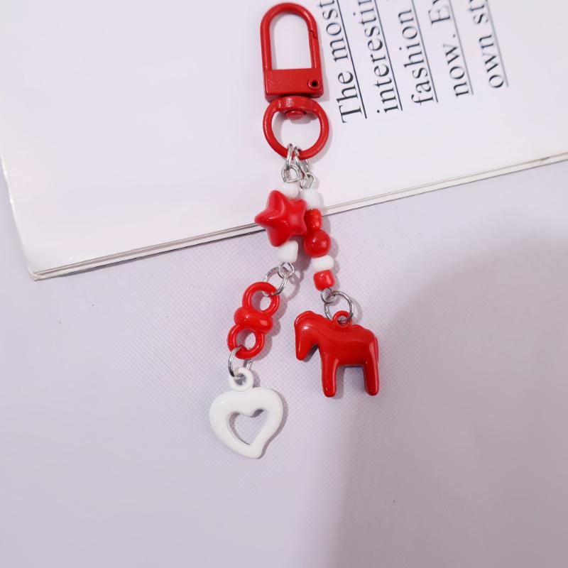 Cute Cartoon Alloy Pony Beaded Pendant Keychain Fashion Key Ring Bag Pendant Kawaii Mobile Phone Chain Accessories Gifts