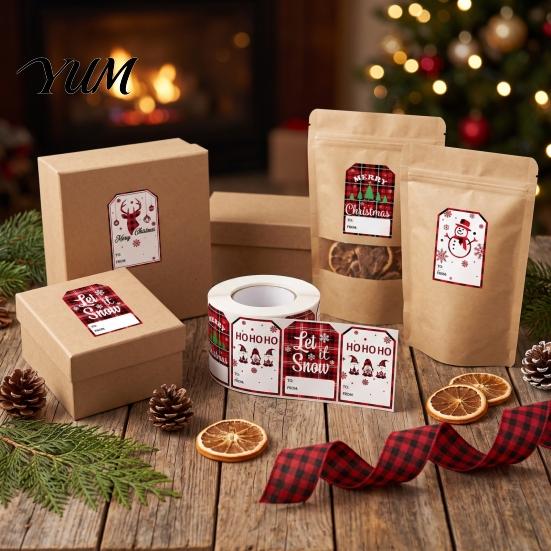 Gift Wrapping Accessories Christmas Thank You Stickers, Red And Black Plaid Print Decorative Labels, Festive Stationery Supplies with Writing