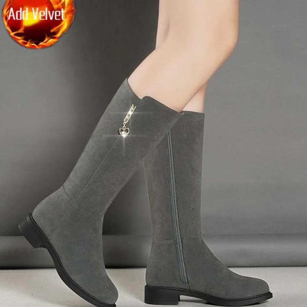 

Ботинки до середины икры Женские Зима 2025 Полусапоги для женщин Новинка На среднем каблуке Y2k Гяру Большой размер Теплые Удобные и Элегантные 40