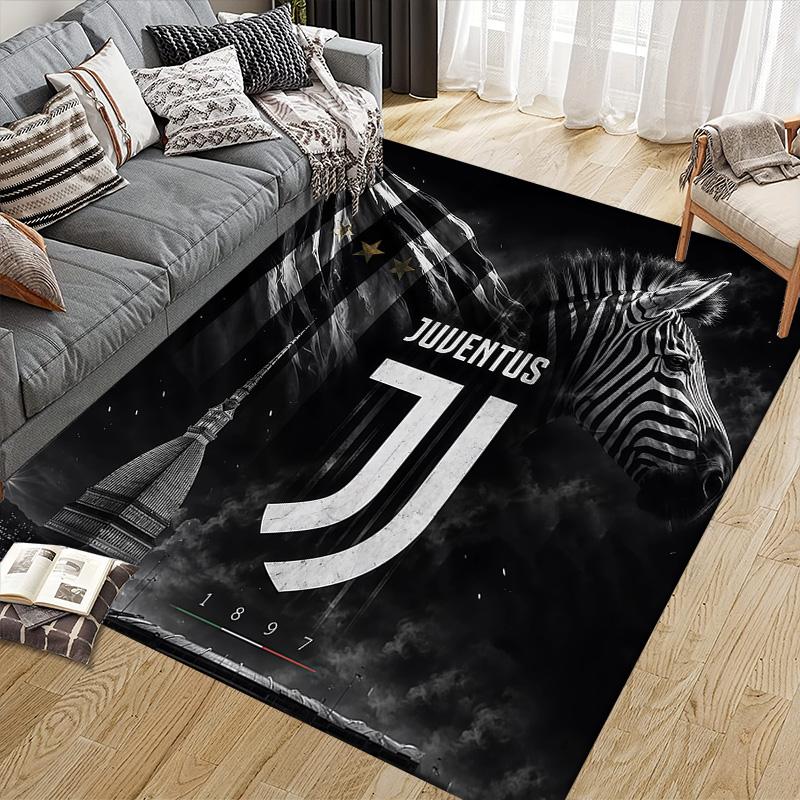 Juventus Football Club Flannel Pattern Square Carpet,Area Rug,Carpet Rug for Living Room Bedroom Sofa Playroom Decor,Non-slip Floor Mat