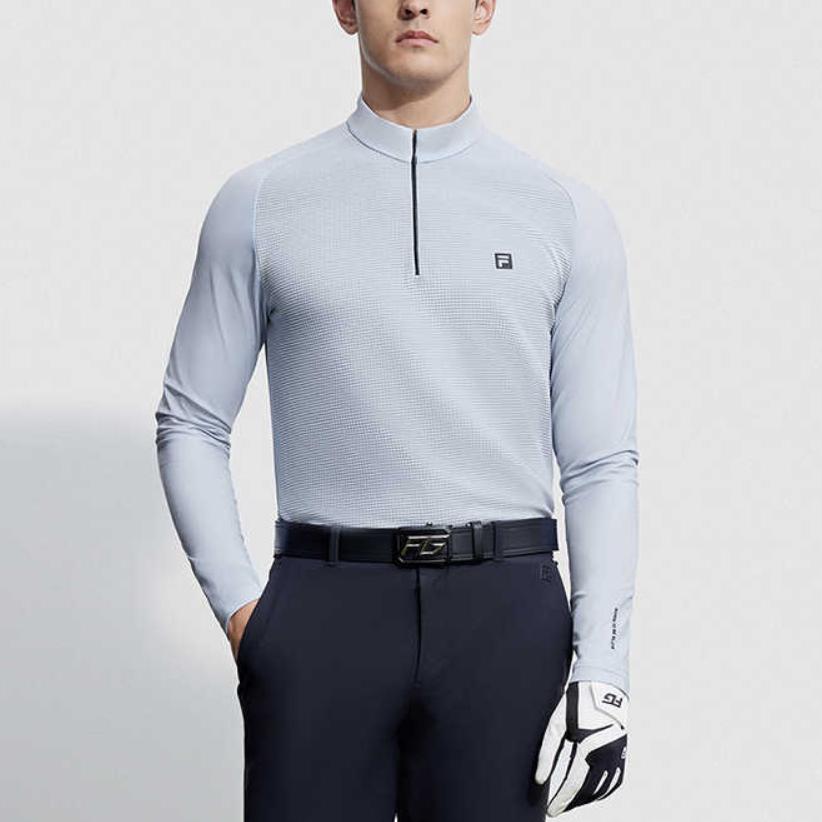 Fila Solid Color Polo Collar Golf Elite Long Sleeve T-Shirt Men Tops Medium-Gray A11M345210F-GY