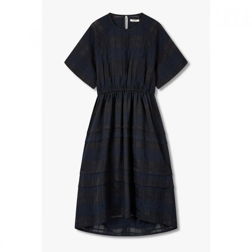 

Studio Tomboy Back Open Sheer Check Short Sleeve Dress 9106241204ar 58 (dark navy)/One size