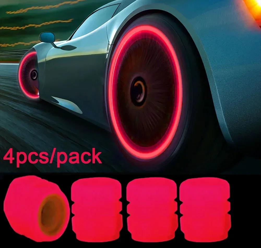 20PCS Luminous Tire Valve Caps Motorcycle Bike Wheel Nozzle Dustproof Tyre Valve Stem Fluorescent Night Glowing Car Decor
