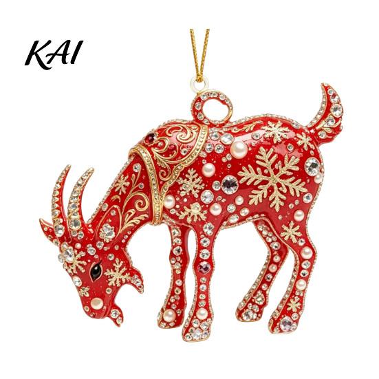 Holiday Party Decorations 2D Acrylic Goat Christmas Tree Ornament, Zodiac Hanging Pendant with Gold String, Year Festive Supplies of The Ornament