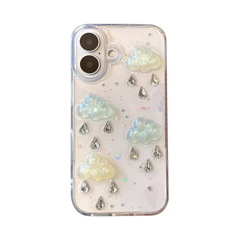 Cloud Water Drop Rhinestone Phone Case for IPhone17promax Transparent Glitter for Apple 16 Star Sequin 15