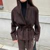 Nouveau Blazer Rétro Automne en Fausse Daim à Manches Longues pour Femmes, Tissu Velours Style Décontracté