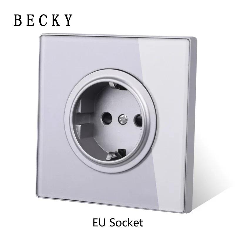Gray Glass Wall Square Switch Panel EU UK Standard 16a Socket Large Panel Wall Light Switch Usb TypeC Socket Net TV Tel Socket