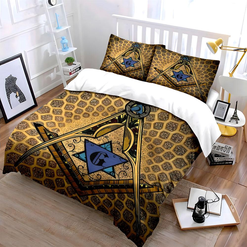 Masonic Symbol Decor Set Multiple Sizes Kid'S And Adults' Bedroom Exquisite 3Pc Bedding Set, Gift