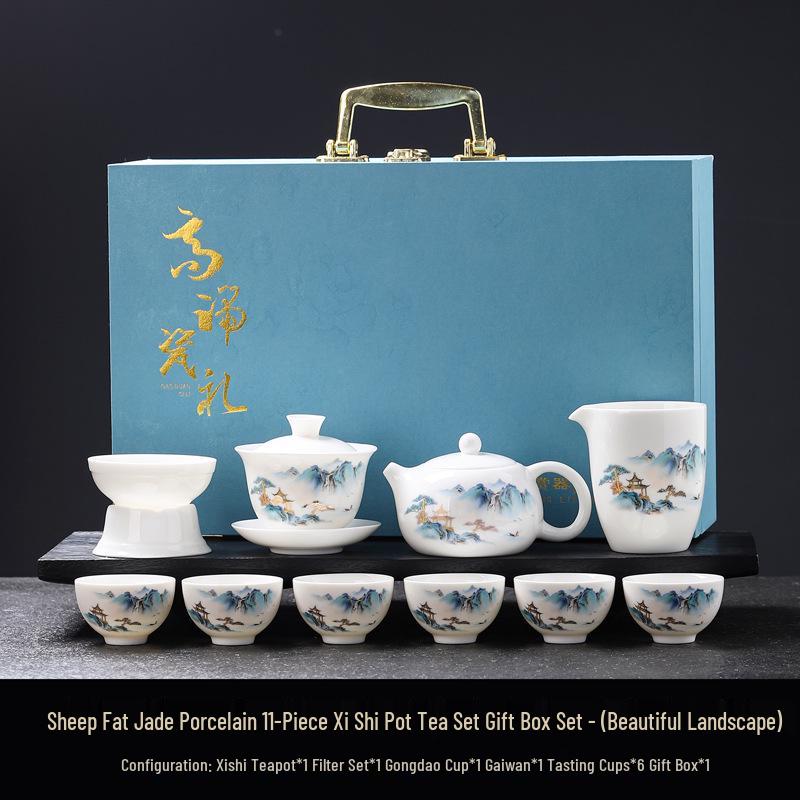 Luxury Jade White Porcelain Kung Fu Tea Set for Home or Office