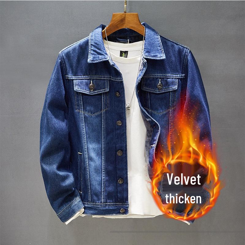 2018 Men's Winter Fleece-Lined Denim Jacket, Warm and Thickened, Korean Slim Fit, Plus Size Available