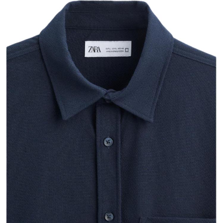 Zara Solid Color Pointed Collar Single-Breasted Long Sleeve Shirt Men Shirts Blue 01063340401-33