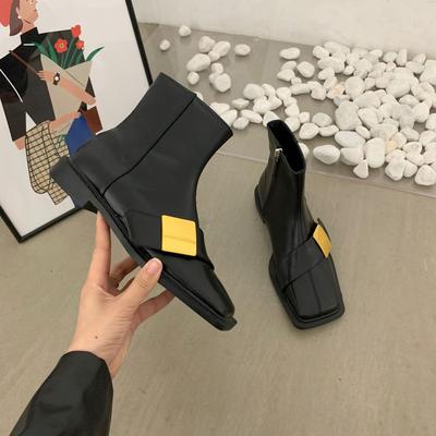 Herbst Winter Damen Stiefeletten Naturleder Obermaterial Elastische Stiefel Seitlicher Reißverschluss Gürtelschnalle Moderne Stiefel