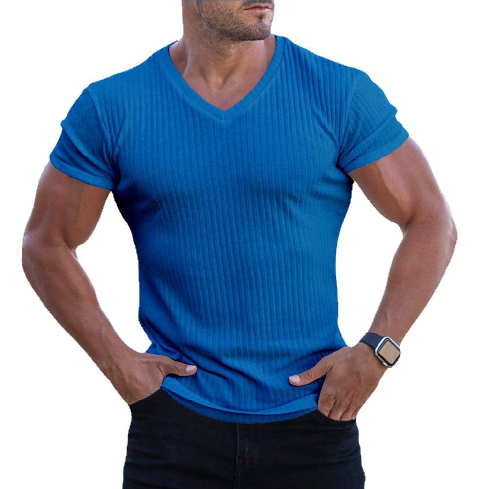 Men's V-Neck Solid Color Short-Sleeve Summer Sports & Casual Shirt