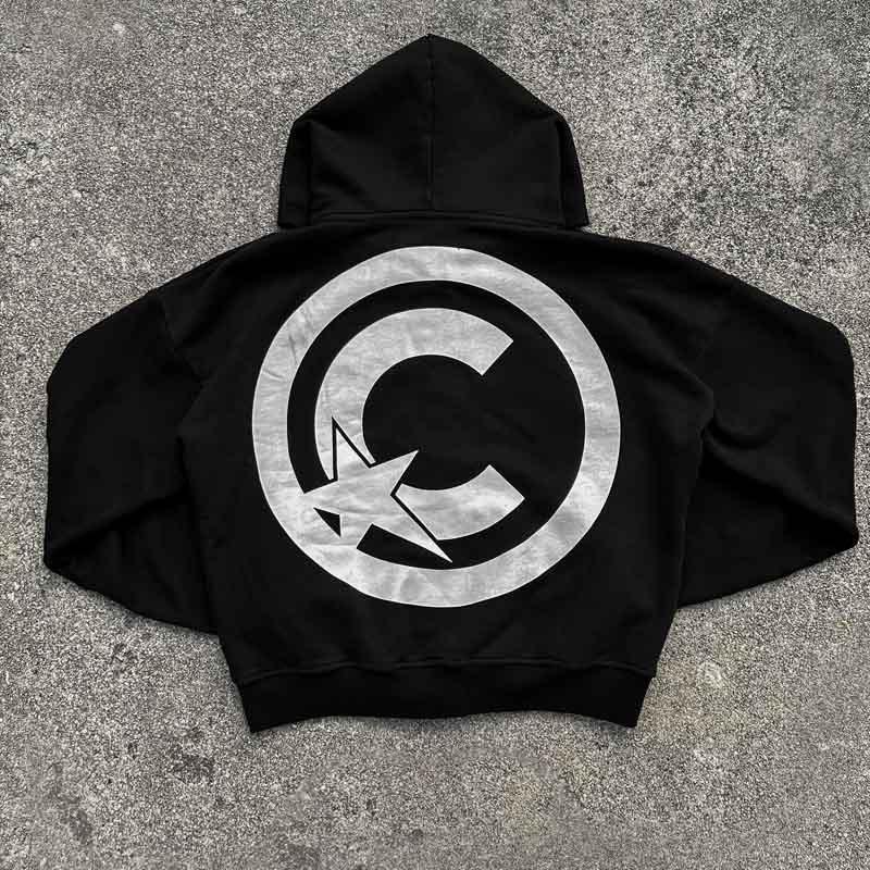 European and American street winter hip-hop style hooded personalized creative letter sticker printed pullover hoodie