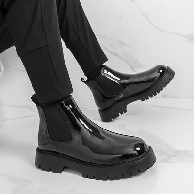 Men Business Chelsea Boots Thick-soled Patent Leather Anti-slip High-top Fashionable Boots European American Social Boots Men
