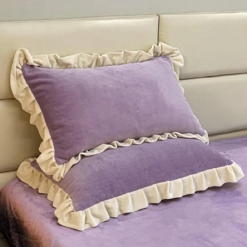 Soft Flannel Pillowcase Cover With Pleated Ruffles Winter Milk Wool Pillowcases For Bed  Thick Pillow Cases with Zipper 48x74cm