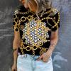 Black gold chain 3D printed T-shirt with round neck and short sleeves. Suitable for women to wear in spring and summer.