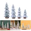 4 Pieces Miniature Christmas Tree Flocking Artificial Pines with Wood Stands for Table Decoration Desktop Ornament