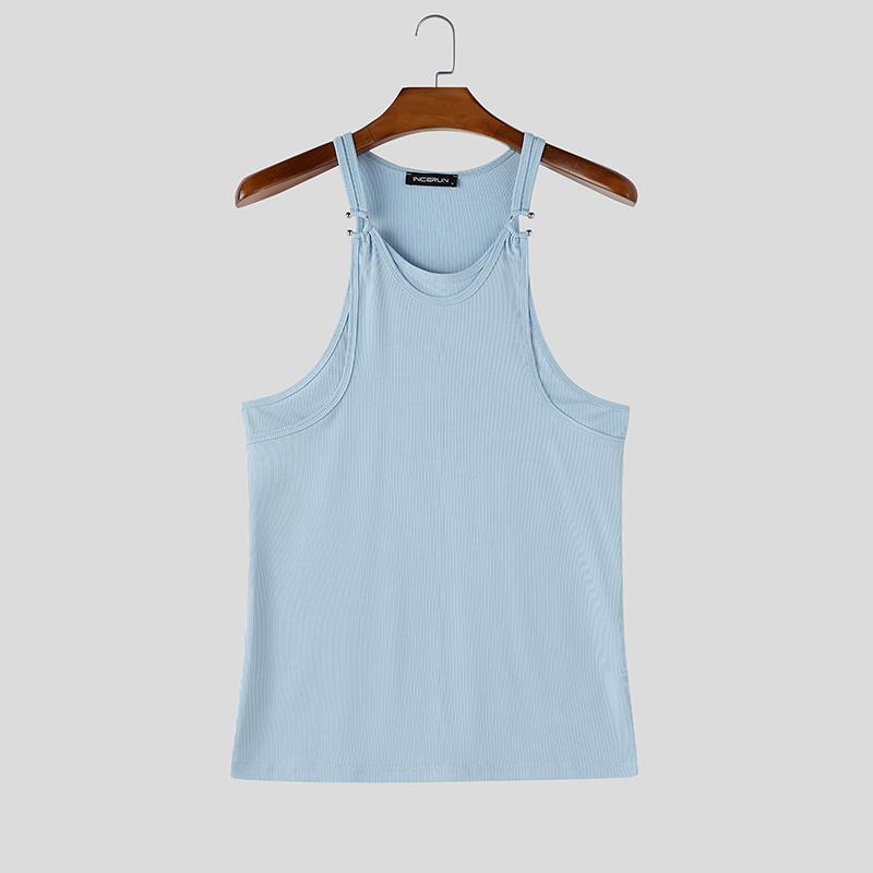 INCERUN Men Strap Sleeveless Ribbed Casual Fitted Tank Tops Sport Gym Undershirts
